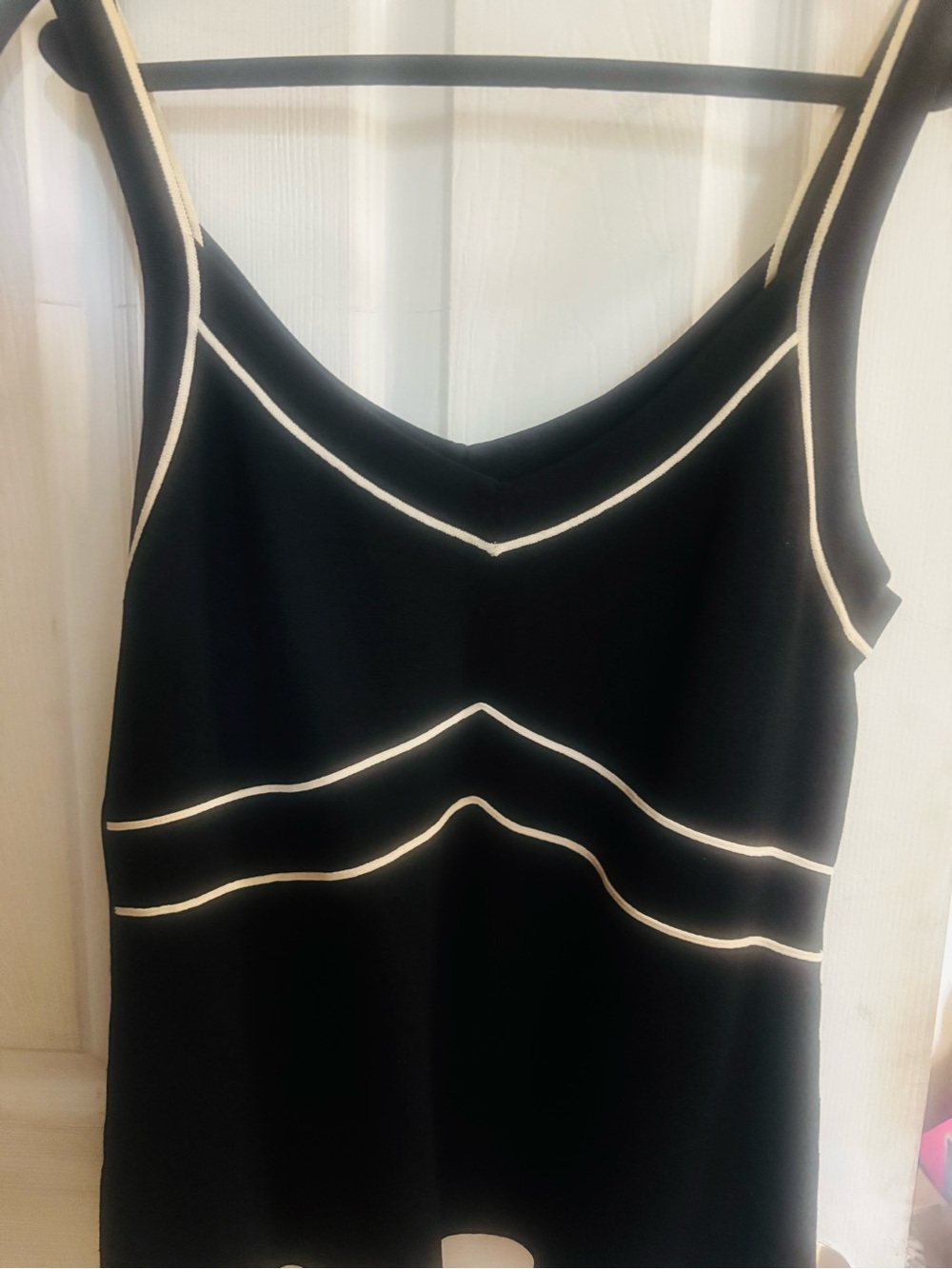Black Tank Top with White Piping, sz L